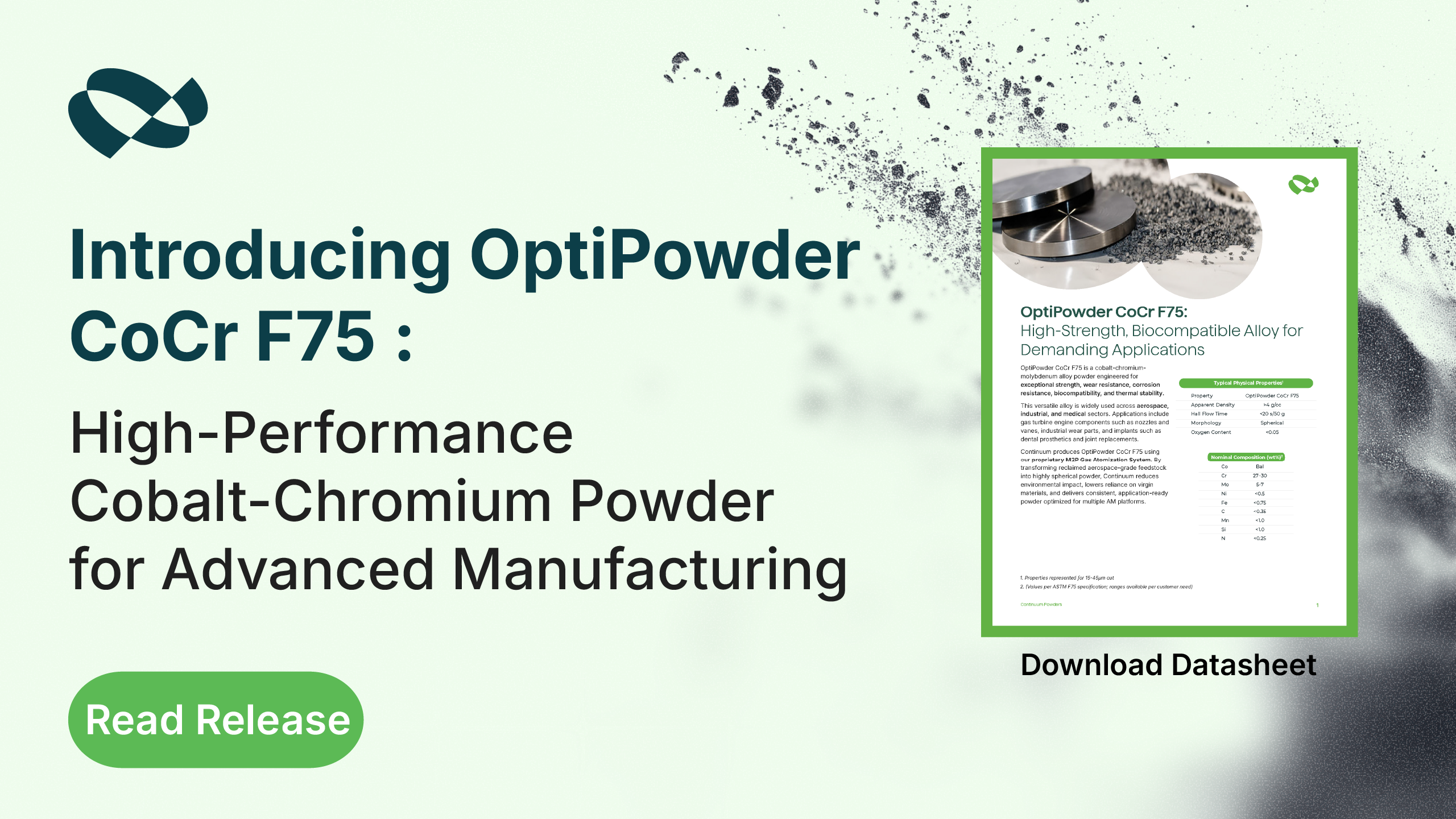 Continuum Introduces High-Performance Cobalt-Chromium (CoCr) F75 Powder for Advanced Manufacturing Platforms