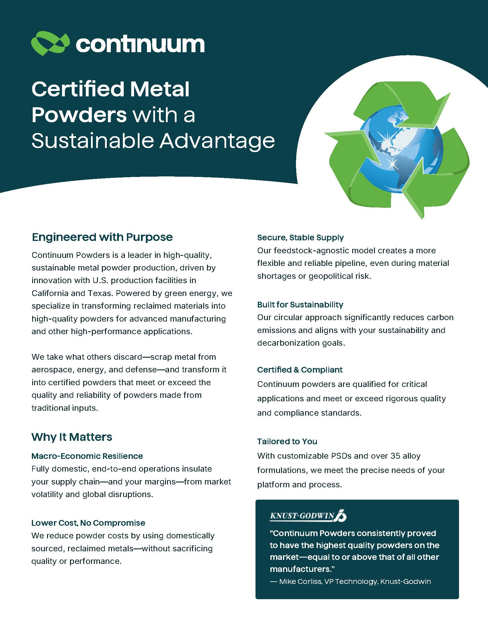 Continuum Powders Overview Brochure Page 1