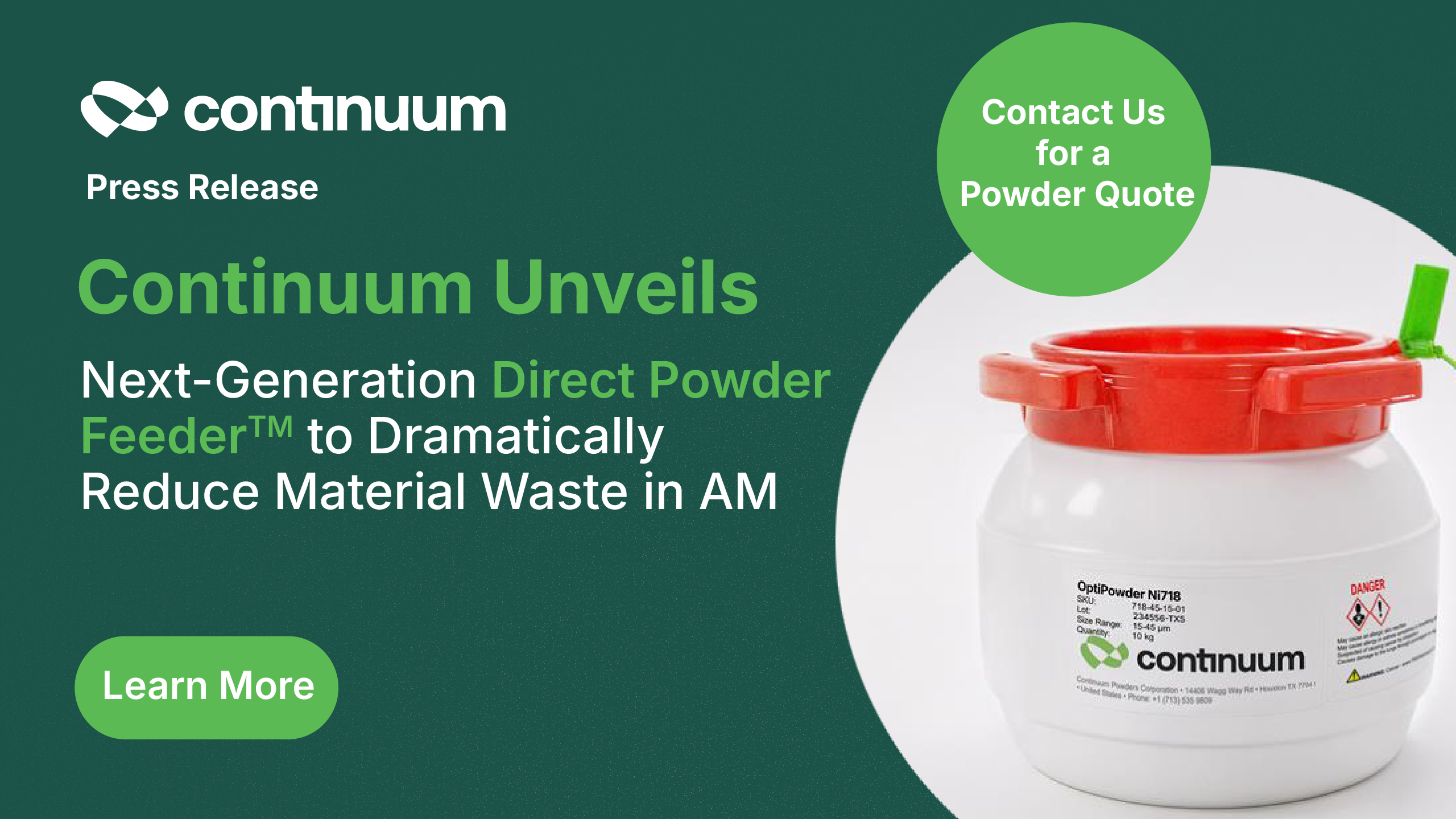 Knowledge Center 4 Continuum Unveils Next-Generation Direct Powder Feeder to Dramatically Reduce Material Waste in Advanced Manufacturing