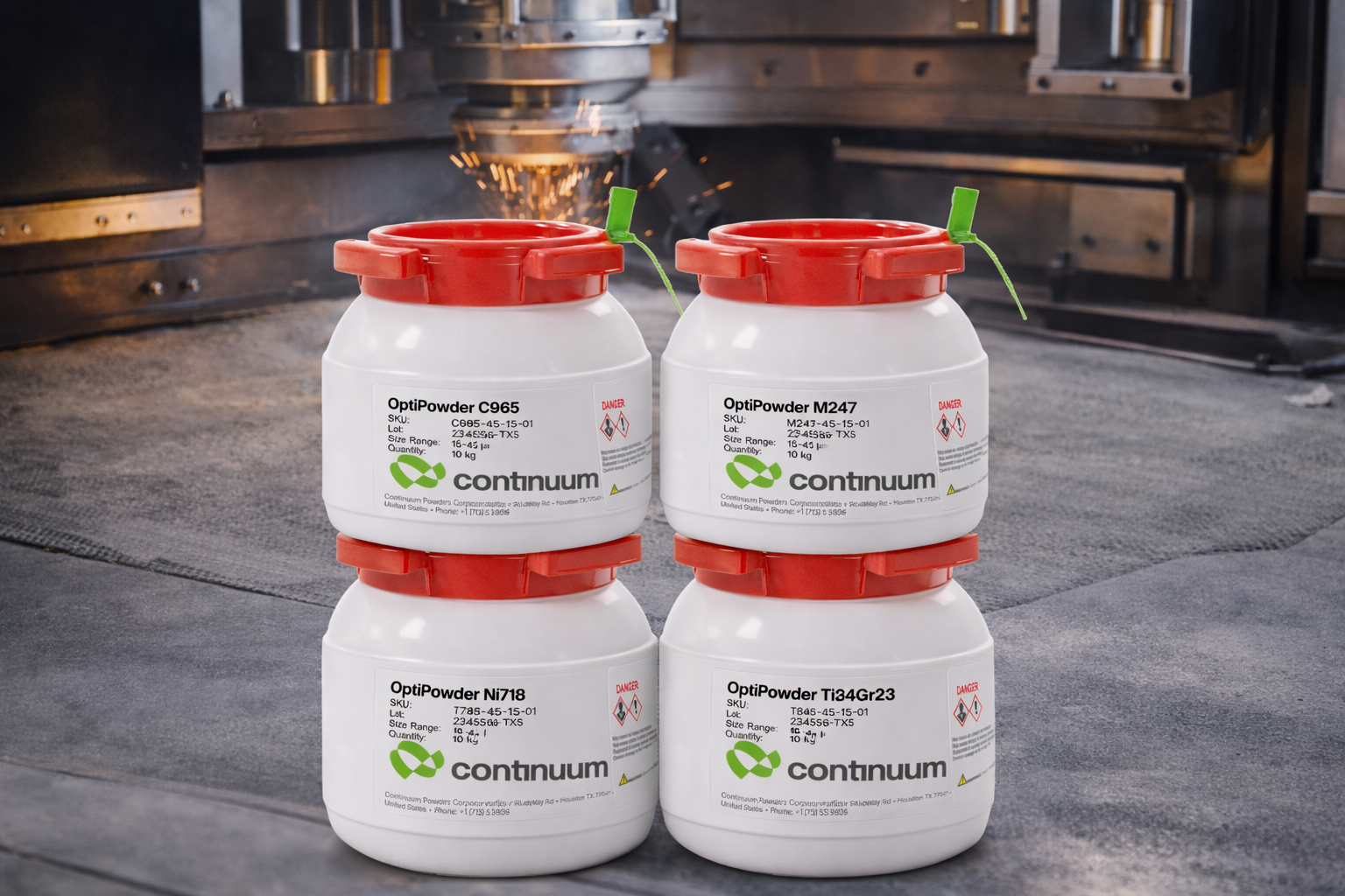 Multiple Powder Containers on AM Background Multiple Powder Containers on AM Background