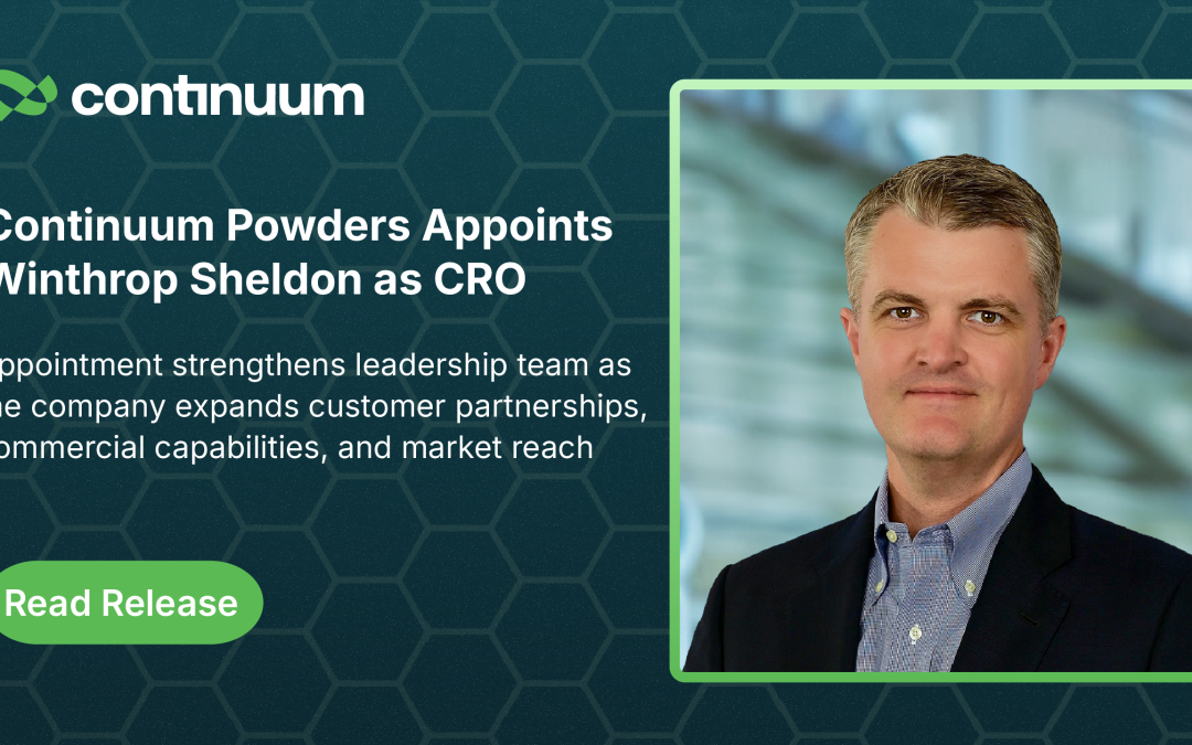 Continuum Powders Appoints Winthrop Sheldon as Chief Revenue Officer